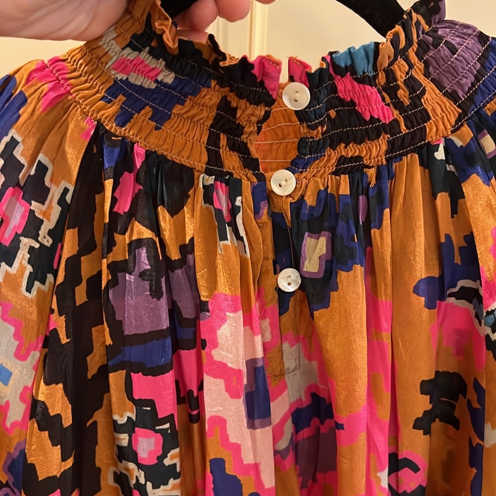 Oliphant smocked turtleneck ikat blouse - Picture 3 of 5